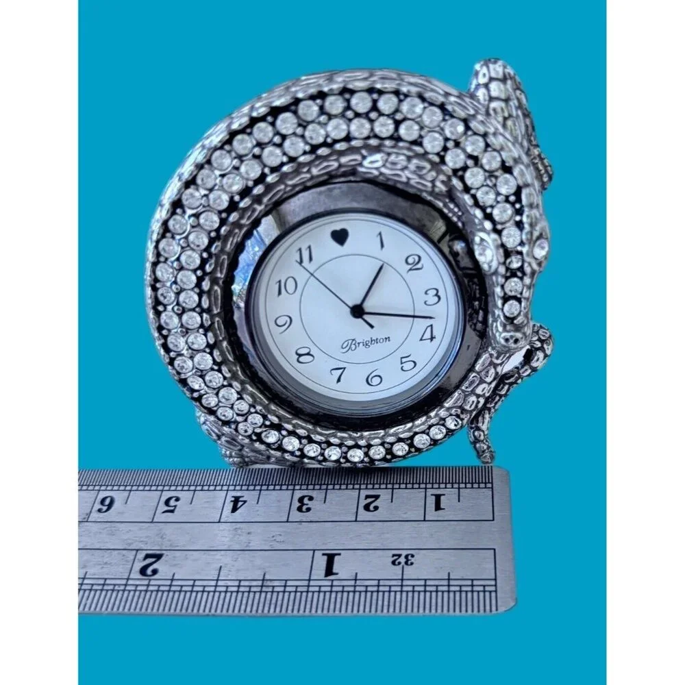 Brighton Silver Tone Rhinestone Alligator Clock Back Later Gator New Battery